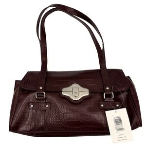 Villager Bag Shoulder Handbag Womens Croc Embossed Currant Burgundy Faux Leather